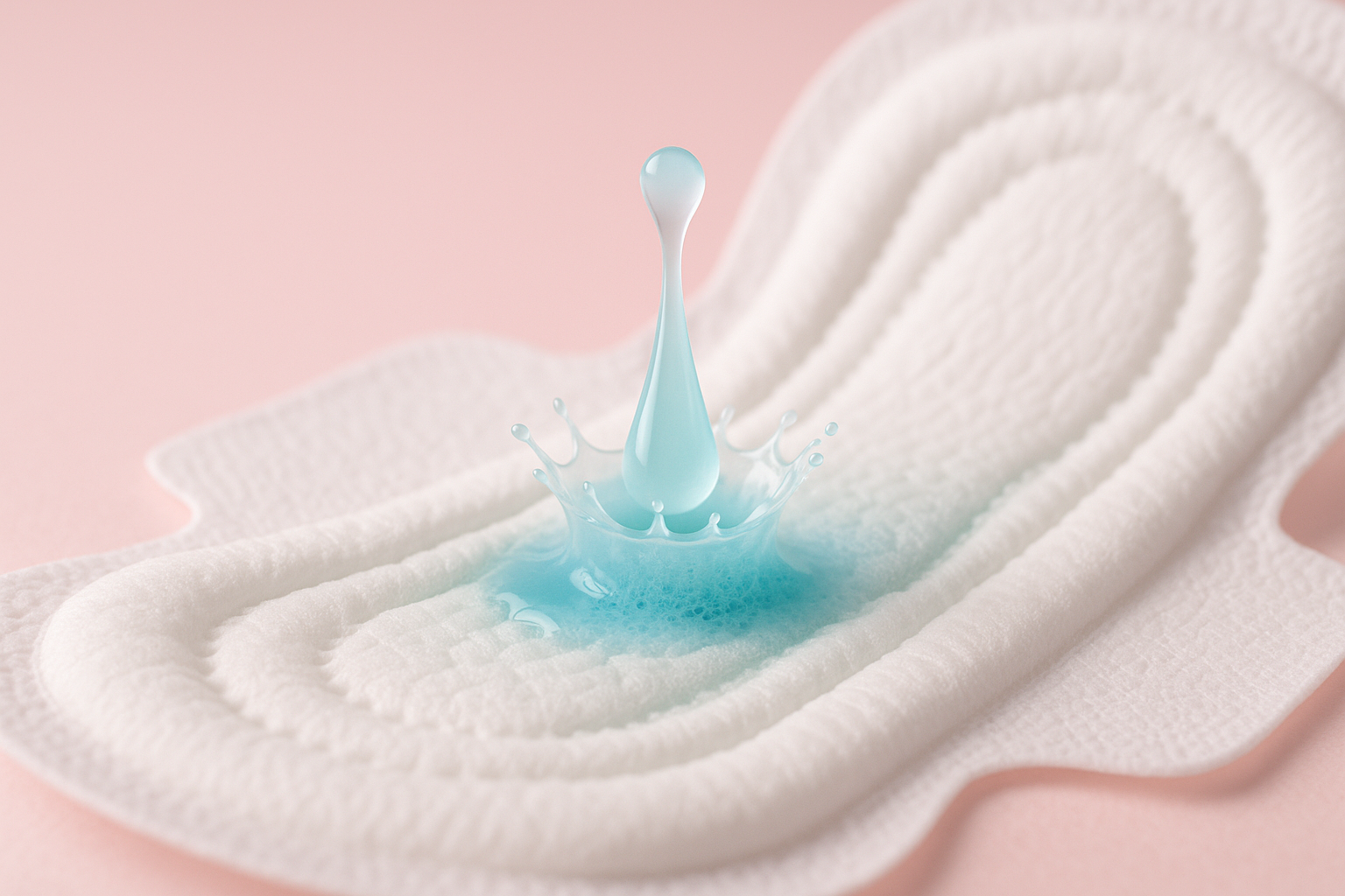 A blue droplet being absorbed into the pad's channelled surface